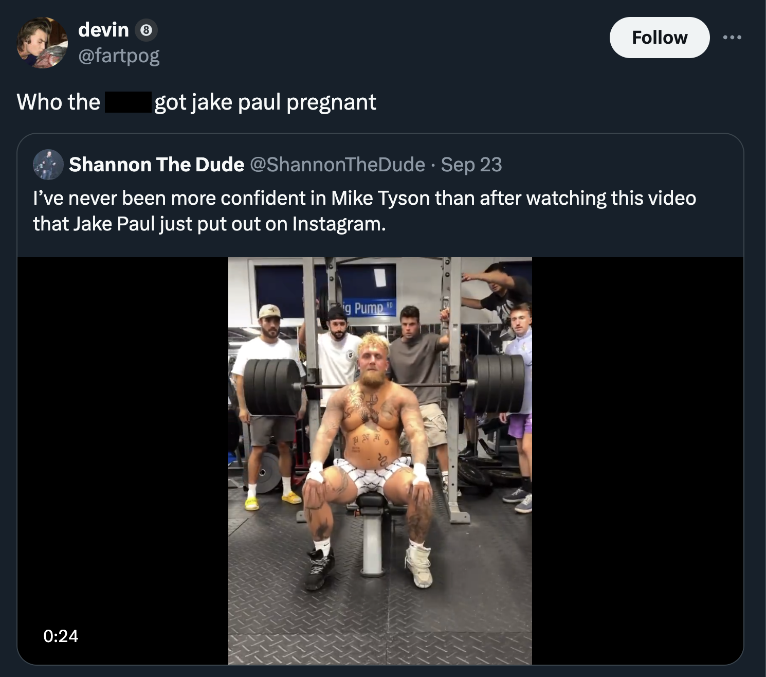 screenshot - devin o Who the got jake paul pregnant Shannon The Dude Sep 23 I've never been more confident in Mike Tyson than after watching this video that Jake Paul just put out on Instagram. Pump